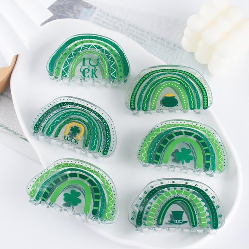 3 Green Styles Hair Claws Clips St. Partick's Day Non-Slip Hair Accessories 3.3" x 1.8" for Thin Hair Women Girls