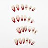 Medium-Long Almond Press on Nails Red French Tip Fake Nails Cherry White Bow Designs Artificial False Nails Glossy Nude Small Rhinestone Full Cover Acrylic Nails for Women Girls
