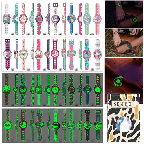 Luminous Watch Tattoos for Kids, 24PCS Kids Unicorn Glow Tattoo, Boys and Girls Glow Tattoo Stickers, Waterproof Glow Tattoo Stickers, Kids Party Favours, Birthday Party Favors Goodie Bag Fillers