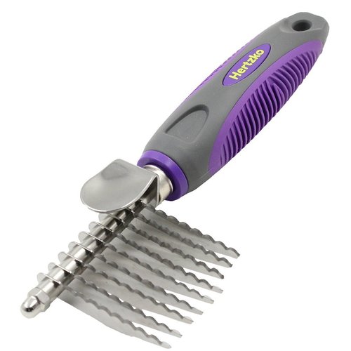 Hertzko Pet Dematting Comb for Dogs Cats - Undercoat Rake Grooming Brush with Safety Edges - Deshedding Tool Great for Cutting and Removing Dead, Matted, or Knotted Hair - Shedding Combs for Pets