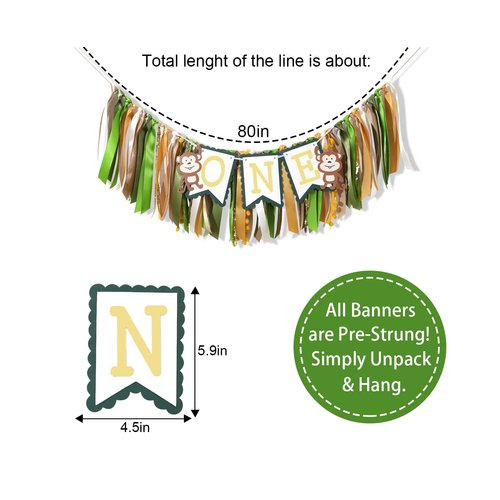 1 Year Old Birthday Banner,Baby Monkey First Birthday High Chair Banner, High Chair Banner 1 Year Old Birthday Boy, Safari Birthday High Chair Banner, Jungle Party First Birthday Chair Banner