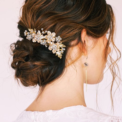 HINZIC Bridal Hair Comb Rhinestone Crystal Side Comb Gold Head Pieces Wedding Hair Accessories for Women Girls