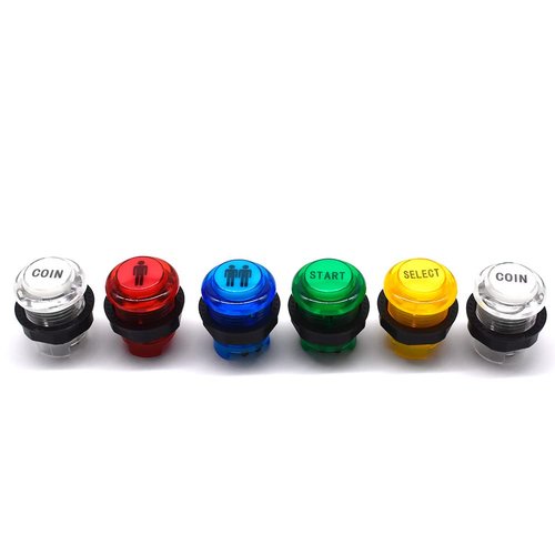 Arcity 6 Pcs/Lot 28mm Arcade LED Push Buttons Illuminated Player 1P 2P Coin Start Select Lit Mixed Color with Microswitch for Arcade Machine Games Console Parts 5V