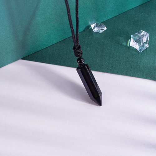 TIKCAUZ Hexagonal Crystal Points Pendant Necklace Black Obsidian Healing Stone Necklace Adjustable Rope Reiki Gemstone Necklace Handmade Jewelry for Men Women