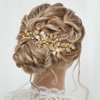 Gorais Leaves Bride Wedding Hair Comb Gold Leaf Hair Piece Pearl Headpiece Hair Accessories for Women and Girls