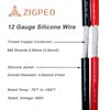 ZIGPEO 12 AWG Silicone Wire 50FT, Extra Flexible 12 Gauge Stranded Copper Wire, High Temp 392℉ 600V - RC, Automotive, Battery | Tinned Copper Conductor - 25FT Red & 25FT Black Spools