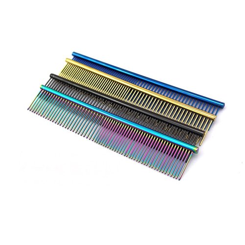 ZoCr Stainless Steel Pet Comb for Dogs Cats, Pet Grooming Comb with Different Spaced Rounded Teeth (Colorful)