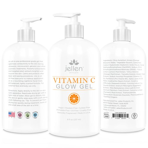 Jellen® Conductive Vitamin-C Facial Gel For Microcurrent, Ultrasonic, Galvanic and Radio Frequency Facial Treatment (8 Fl Oz)