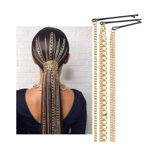 Campsis Punk Tassel Hair Clips Multistrand Chain With Clips Ponytail Multi Strand Head Chain Decorated Hair Extension Chain Festival Nightclub Party Hair Chain for Women and Girls (A-gold)