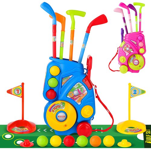 deAO Golf Set for Kids Golf Suitcase Toy Set, Outdoor Indoor Sports Toys, Golf Clubs Set Garden Game for Boys Girls 3 4 5 Years Old Blue