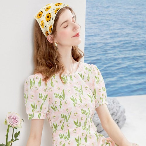 DOCILA Crochet Hair Bandana For Women Retro Lace Neckerchief/Aesthetic Sunflower Head Scarf Knitting 70s 60s Costume Headbands Scarves Black Beige Yellow