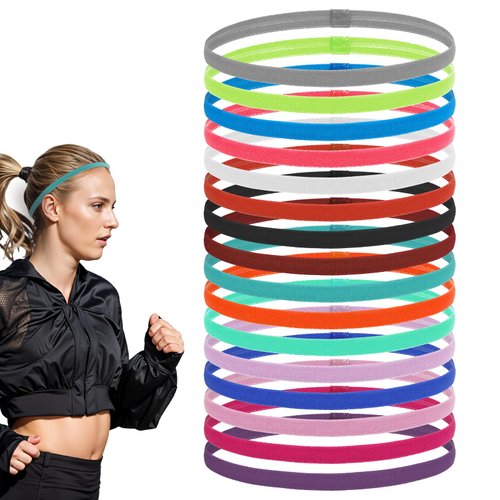 salbsever 16 Pieces Elastic Headbands Colorful Workout Headbands Sports Headbands Stretchy Skinny Headbands for Women Grip Headbands Non Slip Thin Headbands for Women, Men(Multi-colored)