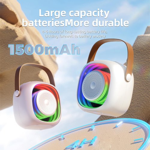 BCFHYK Mini Karaoke Machine for Kids Adults, Portable Karaoke Machine,Bluetooth Speaker with Dual Wireless Microphones and LED Lights, Birthday Gifts for Girls Ages 4, 5, 6, 7, 8, 9, 10, 12