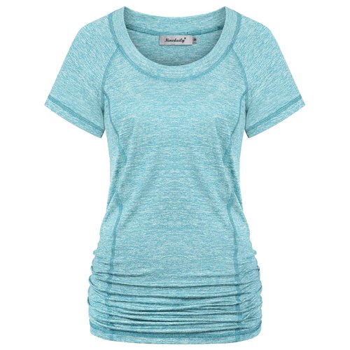 Ninedaily Womens Fitness Clothes,Workout Clothing Set Round Neck Long Shirts for Leggings Solid Color Breathable Hiking Tees Sweat Absorption Racerback Tank Tops Lightweight Blouse Aqua M