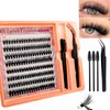 Self Adhesive Lash Clusters Kit 160 Pcs Flu-ffy 10-16mm DIY Eyelash Extensions Kit, No Glue Lashes Press On Lashes, Pre Bonded Lash Clusters with Eyelash Brushes and Lash Tweezers(No Glue 40D+50D)