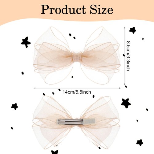 2 Pcs Organza Hair Bow Clips 5.5 Inch Big Hair Bows with Satin Knot Center Double Girls Bows for Toddler Kids Children Teens, Rose Gold