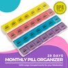 Monthly Pill Organizer - 28 Day Monthly Pill Planner to Separate Pills & Vitamins Week to Week, Travel Medication Reminder Daily Monday to Sunday Compartments