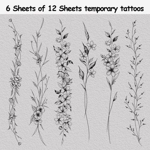 Cerlaza Tiny Temporary Tattoos for Women Girls, Realistic Fake Tattoos That Look Real and Last Long for Adult, Waterproof Hand Tattoos Stencils Stickers for Body Art-12 Sheets