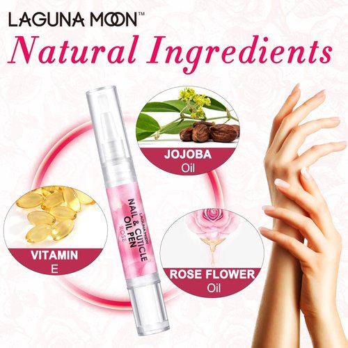 Lagunamoon Cuticle Oil Pen for Nail Nail Oil for Nail Care & Nail Growth - Nourish, Soothe & Moisturize Damaged Nails - Rose, 5 ml