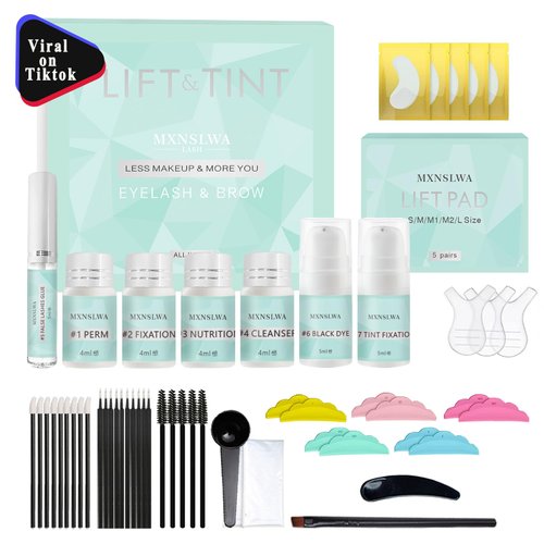 4 in 1 Lash & Brow Lift and Coloring Kit, Professional Eyelash Perm Kit and Brow Lamination Kit Lasting for 6-8 Weeks, Salon & Home Eyelash & Eyebrow Makeup Set, Christmas Gift for Women Mom Wife