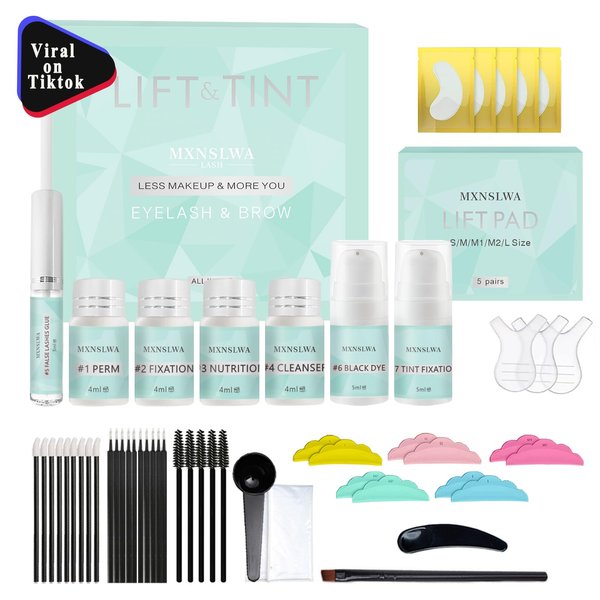 4 in 1 Lash & Brow Lift and Coloring Kit, Professional Eyelash Perm Kit and Brow Lamination Kit Lasting for 6-8 Weeks, Salon & Home Eyelash & Eyebrow Makeup Set, Christmas Gift for Women Mom Wife
