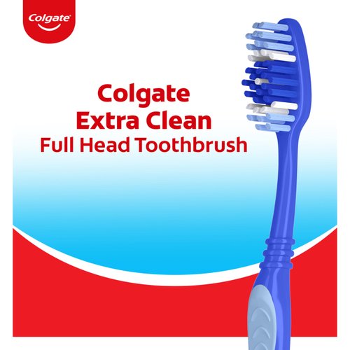 Colgate Extra Clean Toothbrush, Medium Bulk Toothbrush Pack, Adult Medium Bristle Toothbrushes with Ergonomic Handle and Circular Cleaning Bristles, Helps Remove Surface Stains, 6 Pack