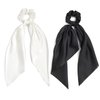 2 PCS Hair Scrunchies Scarf White Black Hair Ribbon Satin Silk Elastic Hair Tie Bow Bands Ponytail Holder Accessories for Women Girls