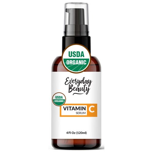 Organic Vitamin C Serum for Face - USDA Certified Facial Serum - Anti Aging For Fine Lines & Wrinkles - Potent Botanical Ingredients & Non GMO - 4oz With Pump Top