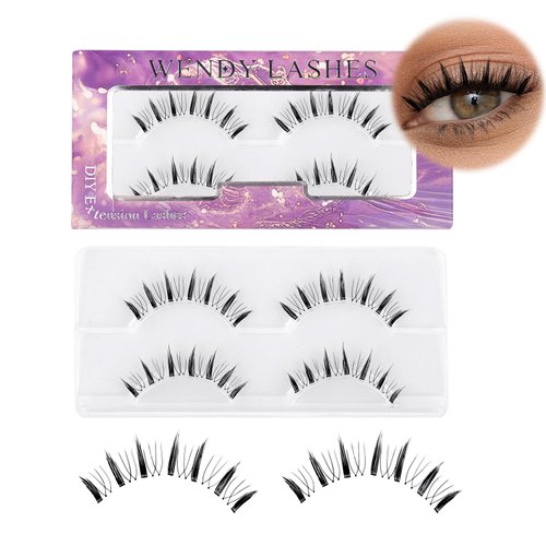 Lash Clusters 2 Pairs D Curl Individual Lash Clusters Wispy With Clear Band Manga Lashes Cat Eye Eyelash Clusters Natural Eyelash Extensions Fluffy by Wendy Lashes(XM1)