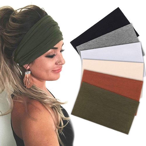 TuTive Wide Headbands for Women Band Turban Workout Hairband Girls Accessories 6 Pack Stretch Headband Boho Head Bands Women's Hair Multi Color Combination Non Slip Sports Headbands for Women