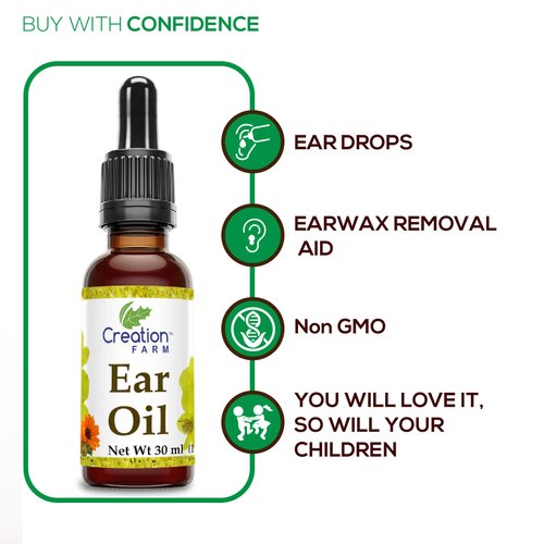 Creation Farm Ear Oil Drops with Mullein, Calendula, St Johns wort, All natural Herbal Relief for Earwax Removal, Earache Soothing, Itchy Irritated, Clogged or Dry Ears Made in USA