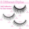 SLSXNL Reusable Self Adhesive Eyelashes Self Sticking Natural Look Without Glue - 3 Pairs Fluffy Wispy Self Adhesive Lashes Strip False Eyelashes with Tweezer