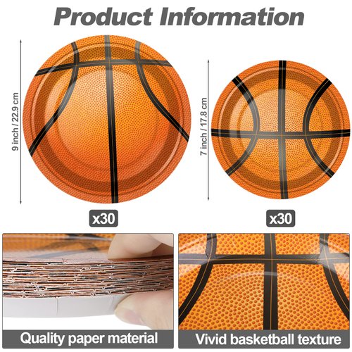 durony 60 Pieces Basketball Paper Plates Disposable Party Plates 7 Inches and 9 Inches Dessert Dinner Plates for Basketball Themed Birthday Party Supplies Decorations