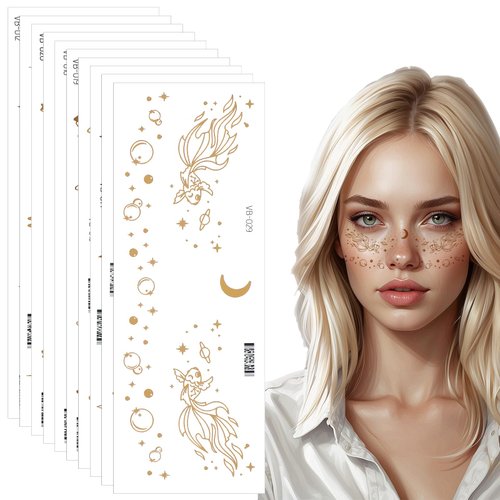 LLOUSSAK 10Pcs Glitter Freckles Face Tattoo, Gold Freckles Temporary Face Tattoos, Sparkle Freckles, Gold Glitter Star Freckles Temporary Tattoos, Cute Glitter Makeup Accessories for Women