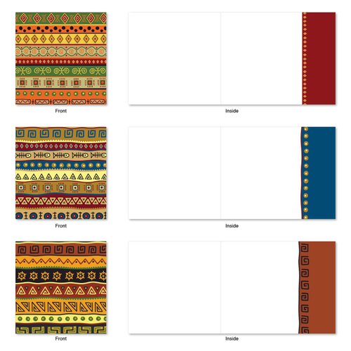 The Best Card Company - 10 Assorted Blank Note Cards with Envelopes Bulk Boxed Set (4 x 5.12Inch) - Fabric Patterns Prints Variety Pack - African Motifs AMQ6116OCB-B1x10