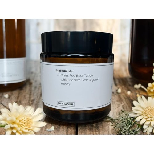 9 oz Honey Tallow Whipped Skin Balm, Natural Baby Lotion, Eczema and Rosacea Relief, Organic Tallow Face Moisturizer