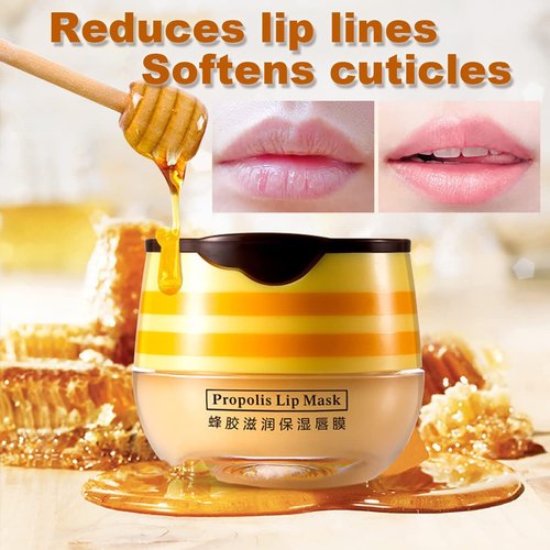 2PCS Honey Lip Balm, Vitamin E Moisturizing Propolis Sleeping Lip Mask, Effective Reduces Lip Lines Prevention Dry and Cracked Lip Scrubs Exfoliator Smoothing Dry Lip Care