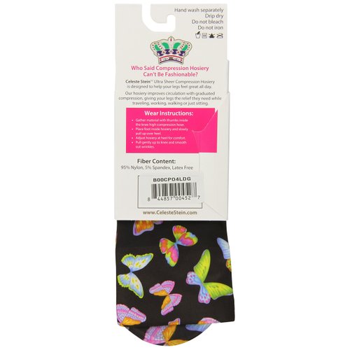 Celeste Stein Therapeutic Compression Socks, Black Butterflies, 8-15 mmhg, .6 Ounce