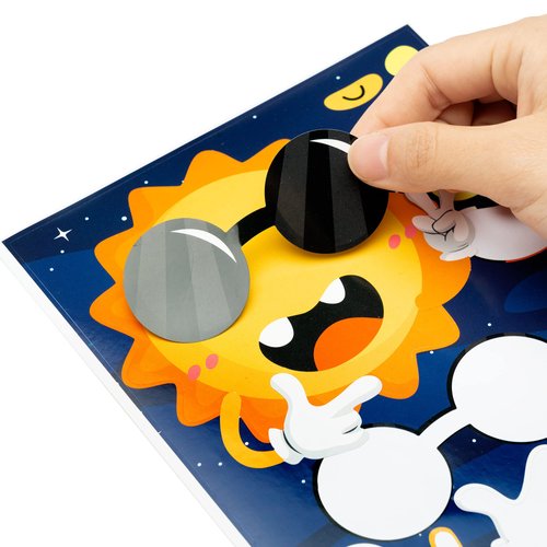 WATINC 45pcs Make Your Own Planet Stickers Games, 9 Planets Solar System Birthday Party Favor Stickers for Kids, DIY Outer Space Make a Face Sticker for Children, Craft Kit Toy for Kids Party Supplies