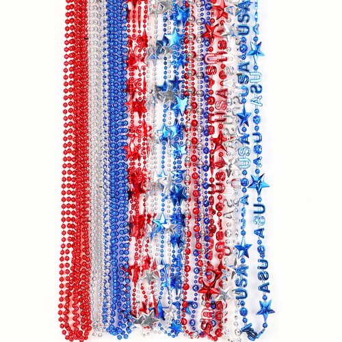 JULBEAR 4th of July Beads Necklaces, 24pcs Patriotic Star Bead Necklace for Independence Day Part...
