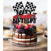 Crseniny Happy Birthday Cake Topper，Race Car Cake Topper, Birthday Sign Transportation Theme Party cake Decorations,Racing Car Checkered Flag Themed Kids Boy Girl Birthday Party Decoration supplies