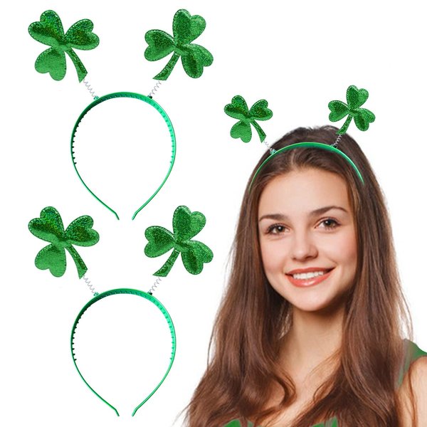 2 Pieces St Patrick's Day Shamrock Headbands Green Clover Plain Hair Hoops Band Head Boppers Irish Party Costume Accessories