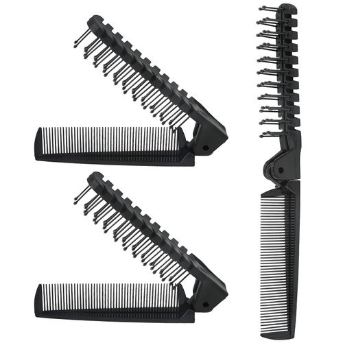 Qjaiune 3PCS Travel Foldable Brush, Anti-Static Hair Comb and Double Headed Hairdressing Tool for Men & Women (Black)