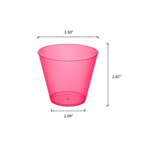 Party Essentials Hard Plastic 9-Ounce Party Cups and Old Fashioned Tumblers, Neon Pink, 25-Count