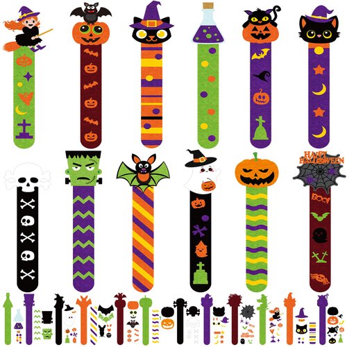 Motipuns 36 Pack Halloween Crafts Halloween DIY Bookmark Craft Bulk Halloween Party Favor Make Your Own Halloween Felt Bookmarks Halloween Prizes Gifts Party Supplies