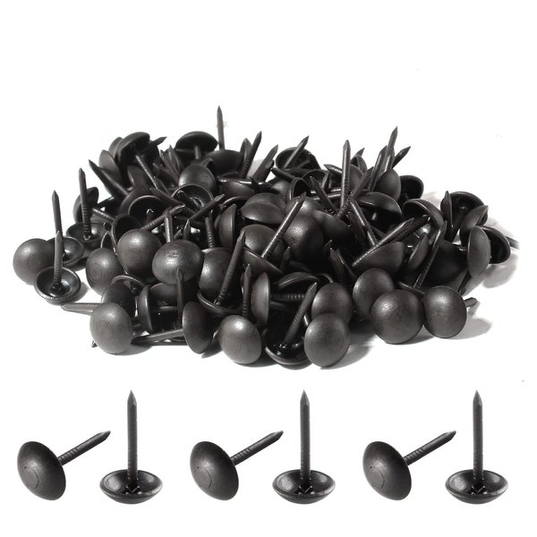 Piutouyar 200 Pcs Black Upholstery Tacks Antique Metal Thumb Tacks Round Head Upholstery Pins for Upholstered Furniture Cork Board DIY Projects or Home Decor 7 x 13mm