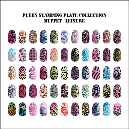 PUEEN Nail Art Stamp Collection Set 24B-L STAMPING BUFFET - LEISURE - NEW Set of 24 All You Can Stamp Full Size Stamping Image Plates Manicure DIY (Infinite Images With Your Creativity) Now with