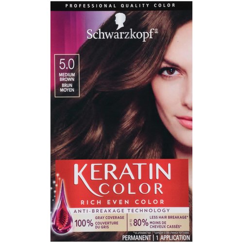 Schwarzkopf Keratin color permanent hair color cream, 5.0 medium brown