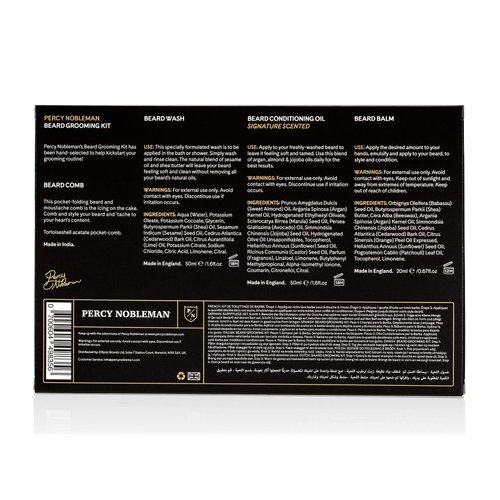 Percy Nobleman Beard Grooming Kit. Signature Scented Beard Oil 50ml. Beard Wash 50ml. Beard Balm 20ml. Beard Comb.