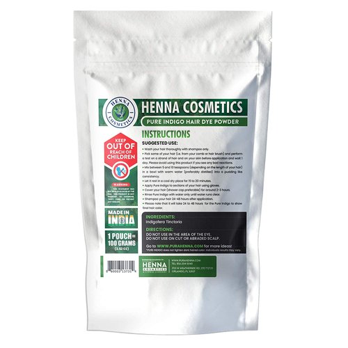 Henna Cosmetics Indigo Powder Natural Hair Dye Kit | Organic Black 100 Grams (3.52 Ounces)